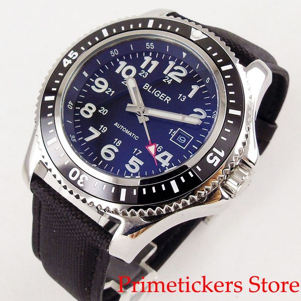 bliger 44mm black dial black ceramic rotating bezel luminous marks date automatic movement men's watch, Slivery;brown
bliger 44mm black dial black ceramic rotating bezel luminous marks date automatic movement men's watch, Slivery;brown