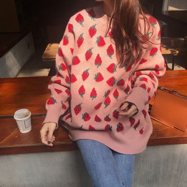fall women strawberry jacquard plus size sweater sweet long sleeve sweater harajuku o-neck loose, White;black
fall women strawberry jacquard plus size sweater sweet long sleeve sweater harajuku o-neck loose, White;black