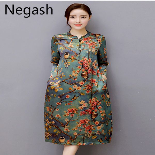 negash new 2018 spring dress women faux silk plus size vestidos o neck vintage dresses plus size women autumn dress floral robe, Black;gray
negash new 2018 spring dress women faux silk plus size vestidos o neck vintage dresses plus size women autumn dress floral robe, Black;gray