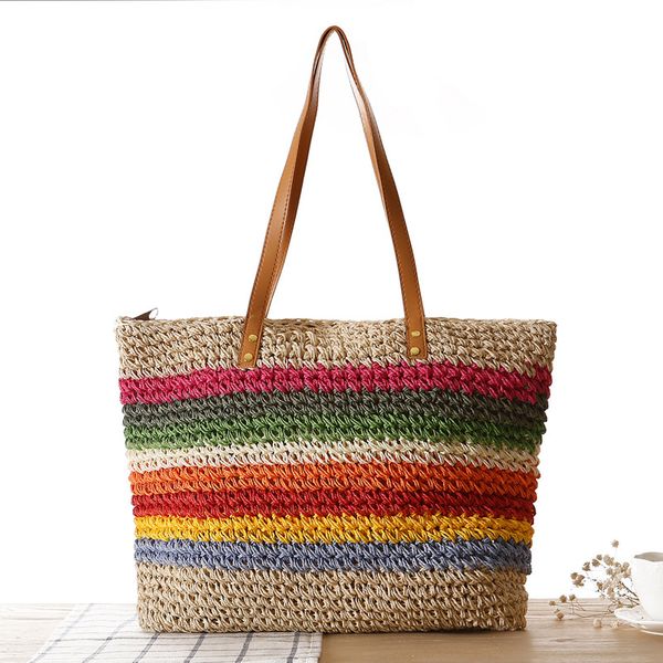 fashion straw women's shoulder bags new women rainbow contrast stripes handbags casual bohemia travel beach bags female tote
fashion straw women's shoulder bags new women rainbow contrast stripes handbags casual bohemia travel beach bags female tote