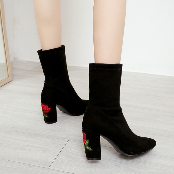 fashion ankle elastic sock boots chunky high heels stretch women autumn booties pointed toe women pump size 33-43, Black
fashion ankle elastic sock boots chunky high heels stretch women autumn booties pointed toe women pump size 33-43, Black