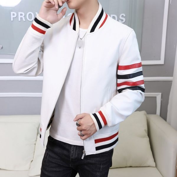 men's leather & faux 100% real jacket men college baseball sheepskin coat mens autumn biker white bomber jackets jaqueta masculina, Black
men's leather & faux 100% real jacket men college baseball sheepskin coat mens autumn biker white bomber jackets jaqueta masculina, Black