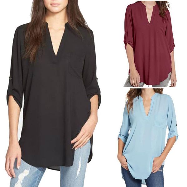 women shirt medium and long large size blouse casual soft v-neck loose chiffon shirt spring camisa feminina, White
women shirt medium and long large size blouse casual soft v-neck loose chiffon shirt spring camisa feminina, White