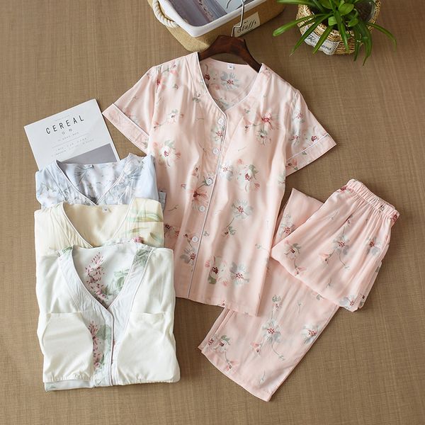 women's sleepwear summer ladies cotton padded pajamas suit printed thin section short sleeve trousers home clothing conjunto pijama muj, Black;red
women's sleepwear summer ladies cotton padded pajamas suit printed thin section short sleeve trousers home clothing conjunto pijama muj, Black;red