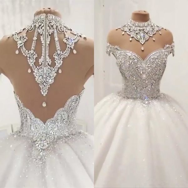 african high neck ball gown wedding dresses with sleeve 2020 sparkly crystal beaded cathedral train arabic sheer back wedding gown, White
african high neck ball gown wedding dresses with sleeve 2020 sparkly crystal beaded cathedral train arabic sheer back wedding gown, White