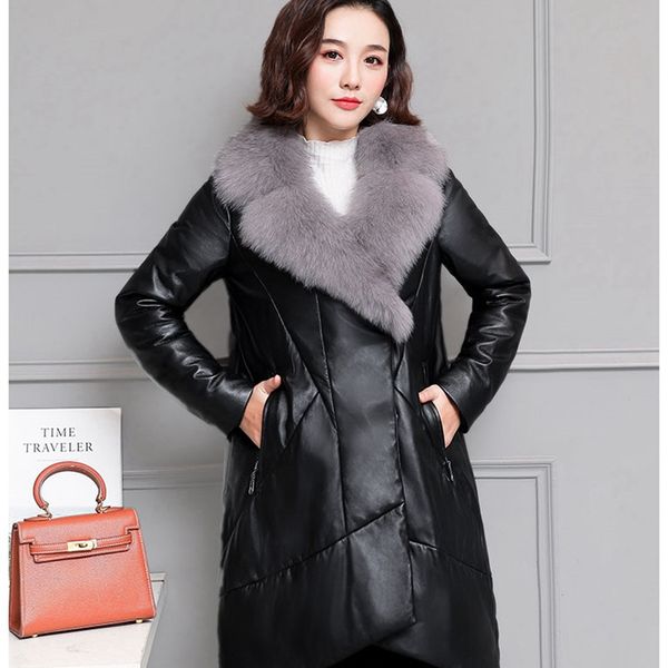 2019 new women's winter coat down jacket female fur collar pu warm leather coat black sheepskin wlp236
2019 new women's winter coat down jacket female fur collar pu warm leather coat black sheepskin wlp236