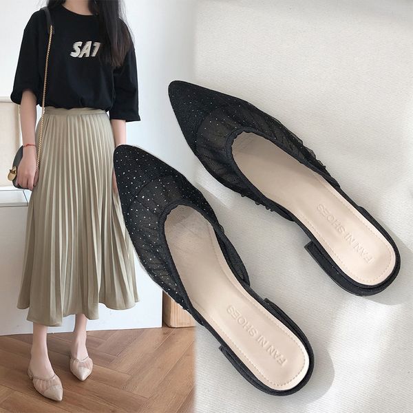 mules for women 2020 cover toe slippers casual slides med summer women's shoes low pantofle lace thin heels soft pointed, Black
mules for women 2020 cover toe slippers casual slides med summer women's shoes low pantofle lace thin heels soft pointed, Black