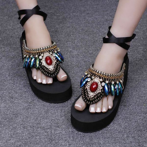 new handmade vintga rhinestone ribbon ethnic slippers women fashion platform high heel flip flops beach sandals clip toe terlik, Black
new handmade vintga rhinestone ribbon ethnic slippers women fashion platform high heel flip flops beach sandals clip toe terlik, Black