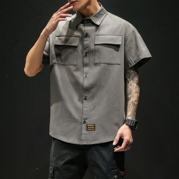 janpanese style loose short sleeves cargo bigger pocket casual men shirt 2020 for summer clothes, White;black
janpanese style loose short sleeves cargo bigger pocket casual men shirt 2020 for summer clothes, White;black