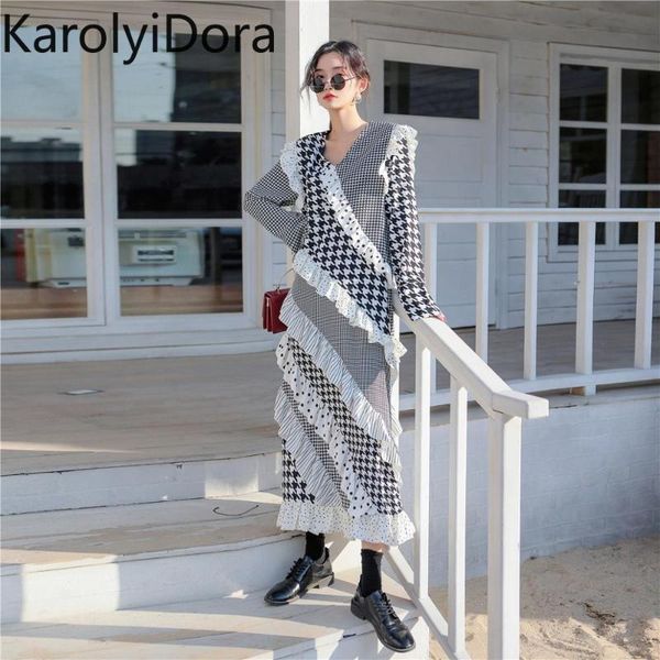 2020 summer new fashion designer patchwork long dress women white black patchwork mesh ruffles houndstooth dresses long sleeve, Black;gray
2020 summer new fashion designer patchwork long dress women white black patchwork mesh ruffles houndstooth dresses long sleeve, Black;gray