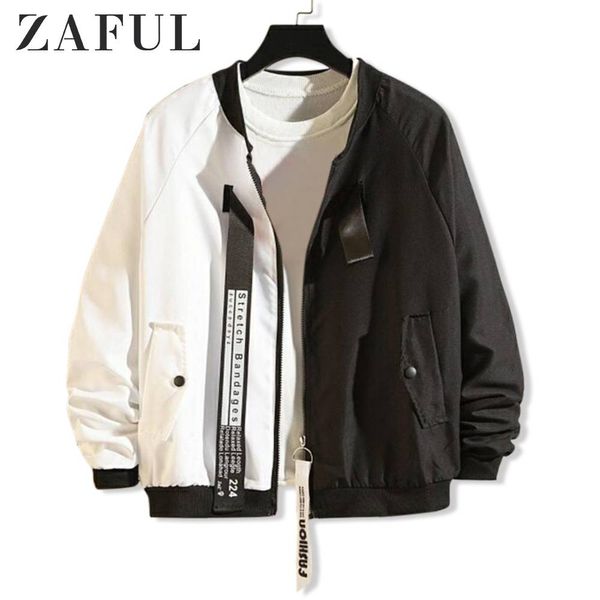 

zaful letter graphic print jacket two tone panel long sleeve colorblock spliced jacketzip up stand collar autumn casual coat, Black;brown