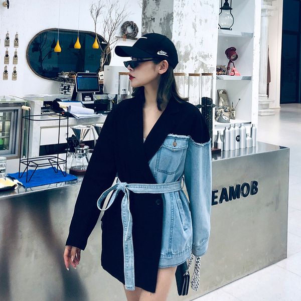 european station 2019 autumn new fight denim tie rope suit female loose long section casual coat net red temperament, Black;brown
european station 2019 autumn new fight denim tie rope suit female loose long section casual coat net red temperament, Black;brown