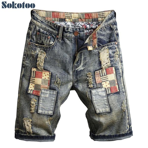 sokotoo men's summer patchwork ripped shorts plus size knee length patch design holes distressed denim jeans, Blue
sokotoo men's summer patchwork ripped shorts plus size knee length patch design holes distressed denim jeans, Blue
