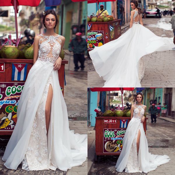 2019 beach wedding dresses jewel neck lace appliqued side split long train bohemian wedding dress chiffon skirt beads boho bridal gowns, White
2019 beach wedding dresses jewel neck lace appliqued side split long train bohemian wedding dress chiffon skirt beads boho bridal gowns, White