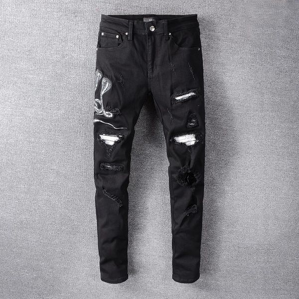 2020 new amiri high street black viper embroidery stretch slim men's hole jeans black pants 28-40, Blue
2020 new amiri high street black viper embroidery stretch slim men's hole jeans black pants 28-40, Blue
