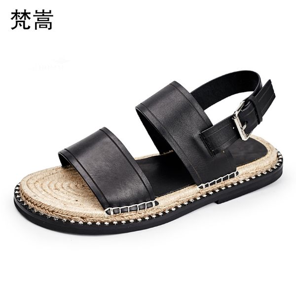 summer thick-soled roman sandals mens breathable buckle leisure leather sandals individual straw weave non-skid outdoor shoes, Black
summer thick-soled roman sandals mens breathable buckle leisure leather sandals individual straw weave non-skid outdoor shoes, Black