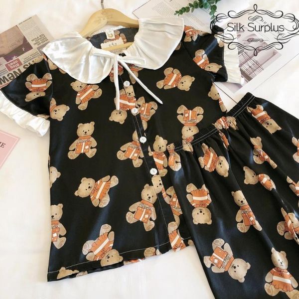 silka surplus cute bear print pyjamas summer short sleeve silk pajama set turn-down collar nightgown ladies sleepwear, Black;red
silka surplus cute bear print pyjamas summer short sleeve silk pajama set turn-down collar nightgown ladies sleepwear, Black;red