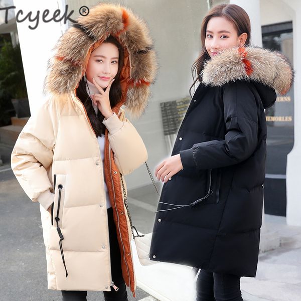 tcyeek winter white duck down jacket women long down coat female parka jacket raccoon fur hood thick warm cloth outwear 930, Black
tcyeek winter white duck down jacket women long down coat female parka jacket raccoon fur hood thick warm cloth outwear 930, Black