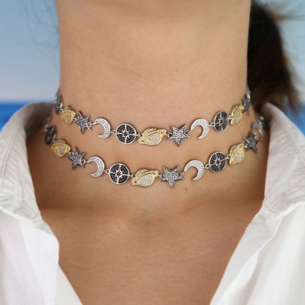 rainbow cz paved choker heavy jewelry pave white black cz lucky charm link chain moon northstar saturn planet statement necklace, Golden;silver
rainbow cz paved choker heavy jewelry pave white black cz lucky charm link chain moon northstar saturn planet statement necklace, Golden;silver