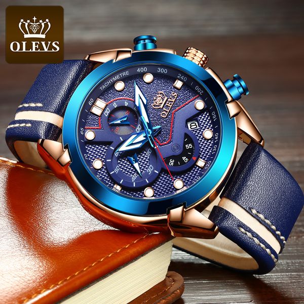 olevs original fashion men's waterproof quartz watch independent chronograph calendar calendar sports student leather strap, Slivery;brown
olevs original fashion men's waterproof quartz watch independent chronograph calendar calendar sports student leather strap, Slivery;brown