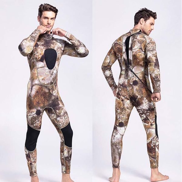 3mm super elastic neoprene camouflage wetsuit men one piece diving suit for men's long piece conjoined cold warm diving suit