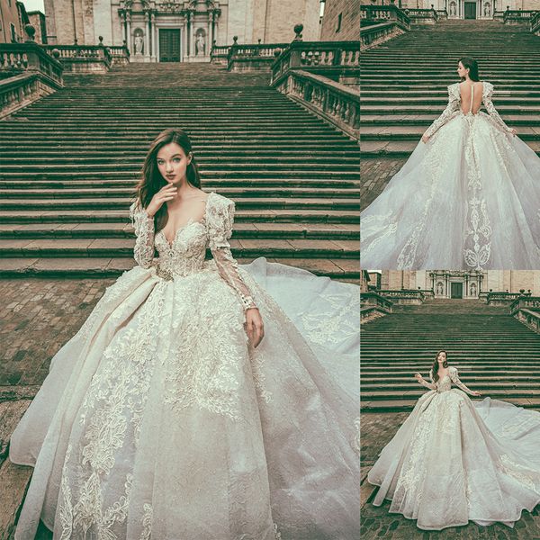 bohemian corona borealis ball gown wedding dresses long sleeve tulle lace applique wedding gowns sweep train robe de mariée, White
bohemian corona borealis ball gown wedding dresses long sleeve tulle lace applique wedding gowns sweep train robe de mariée, White