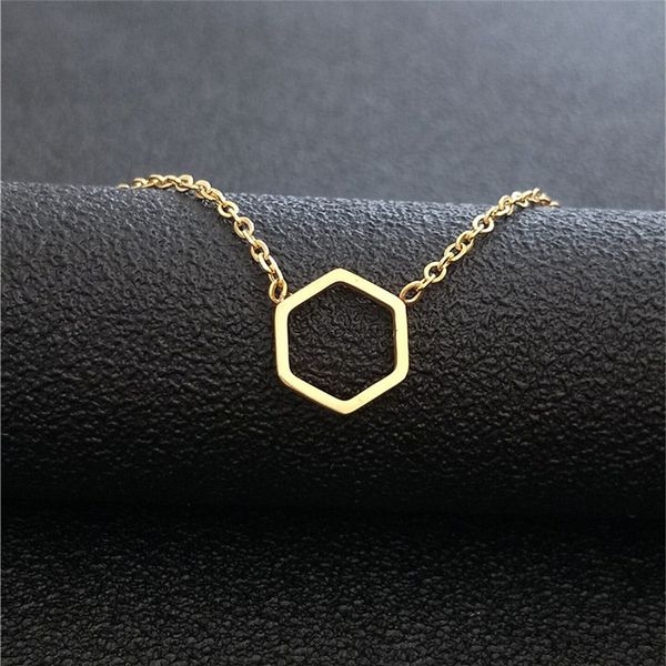 bulk 10pcs minimalist hollow hexago pendant necklace stainless steel eometric choker long chain necklace for women gold collares, Silver 
bulk 10pcs minimalist hollow hexago pendant necklace stainless steel eometric choker long chain necklace for women gold collares, Silver