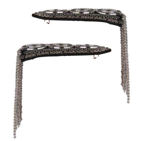 1 pair stylish silver button pattern fringe tassel link chain epaulet shoulder boards badge, Gray 
1 pair stylish silver button pattern fringe tassel link chain epaulet shoulder boards badge, Gray
