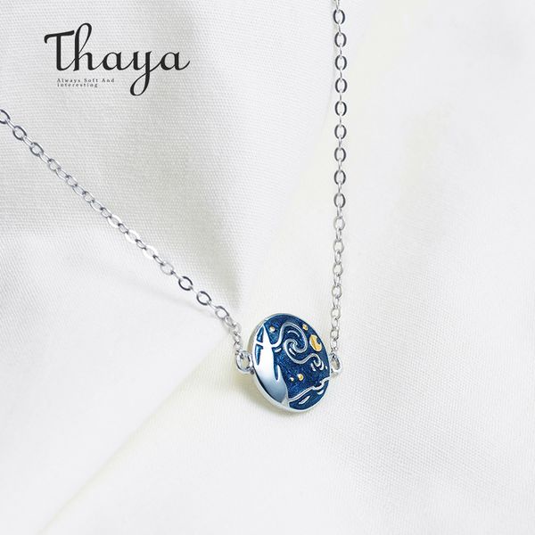 thaya van gogh enamel cloisonne plated bracelet star moon night oil painting s925 silver bracelet jewelry for women gift, Black