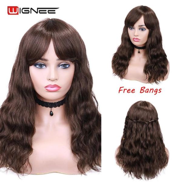 lace wigs wignee natural wave human hair with bangs for black women 150% density glueless remy brazilian full machine, Black;brown
lace wigs wignee natural wave human hair with bangs for black women 150% density glueless remy brazilian full machine, Black;brown