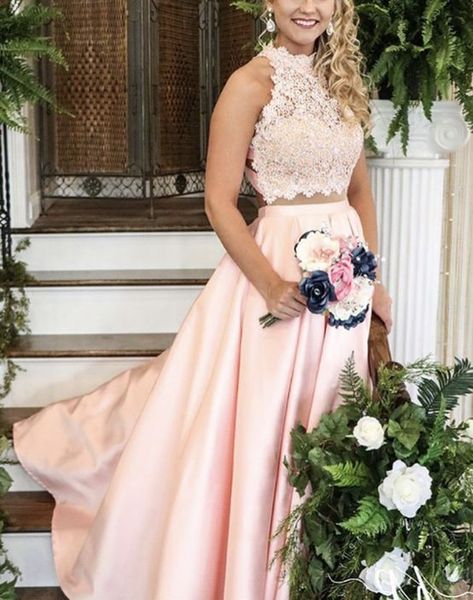 pretty lace two pieces prom dresses high neck satin a line hollow back pleated long party evening dress gowns cheap, Black
pretty lace two pieces prom dresses high neck satin a line hollow back pleated long party evening dress gowns cheap, Black