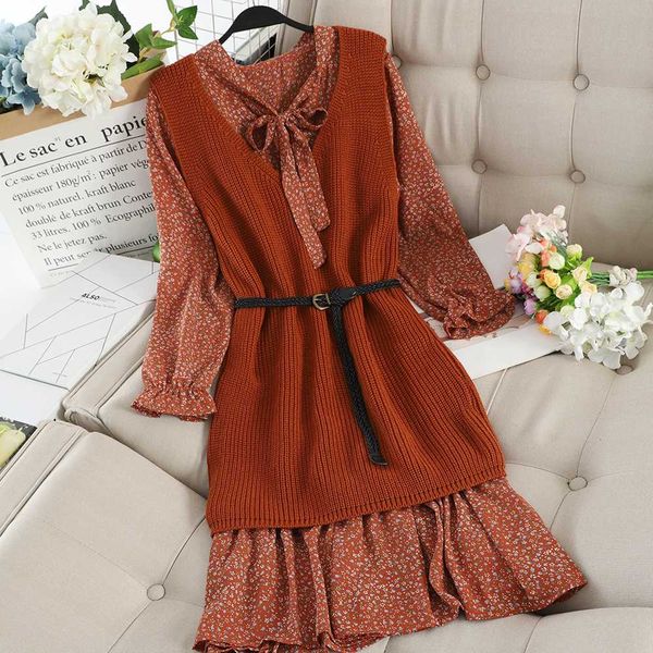 singrain women knitted dress+chiffon floral dress long sleeve bow print ruffle dress vintage long sweater two piece, Black;gray
singrain women knitted dress+chiffon floral dress long sleeve bow print ruffle dress vintage long sweater two piece, Black;gray