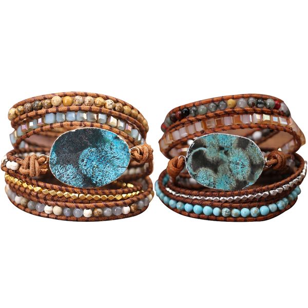 women exotic leather bracelet unique mixed natural stones gilded stone charm 5 strands wrap bracelets handmade boho bracelet, Black
women exotic leather bracelet unique mixed natural stones gilded stone charm 5 strands wrap bracelets handmade boho bracelet, Black