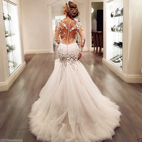 vintage mermaid wedding dresses long sleeves v neck lace appliques beaded wedding gowns sweep train jewel bridal gowns dh174, White
vintage mermaid wedding dresses long sleeves v neck lace appliques beaded wedding gowns sweep train jewel bridal gowns dh174, White
