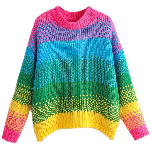 wipalo autumn winter women sweaters round neck long sleeve loose knitted warm sweaters colorful rainbow striped casual pullover, White;black
wipalo autumn winter women sweaters round neck long sleeve loose knitted warm sweaters colorful rainbow striped casual pullover, White;black