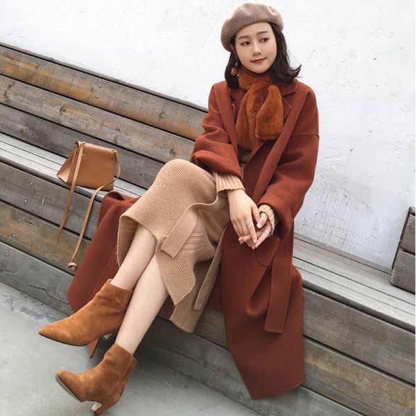2019 women korean thicken long woolen coat long sleeve with belt plus size coat female fall winter loose woolen, Black
2019 women korean thicken long woolen coat long sleeve with belt plus size coat female fall winter loose woolen, Black