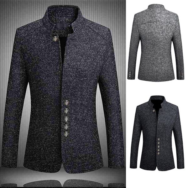 men's jackets spring autumn solid casual men blazers long sleeve stand collar button brand 2021, Black;brown
men's jackets spring autumn solid casual men blazers long sleeve stand collar button brand 2021, Black;brown