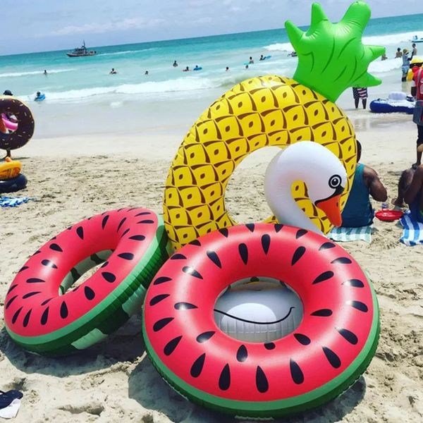 

inflatable pineapple watermelon large swimming ring summer fun hawaii pool beach party decoration float toys kids lifebuoy