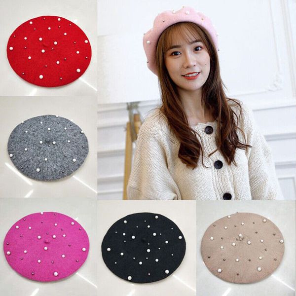 elegant women lady berets beanies 2019 solid color pearls fashion causal imitation wool warm winter hats girl accessories, Blue;gray
elegant women lady berets beanies 2019 solid color pearls fashion causal imitation wool warm winter hats girl accessories, Blue;gray