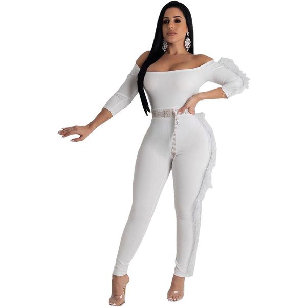 european and american women's feather edge word shoulder jumpsuit 2020 spring new women's jumpsuit, Black;white
european and american women's feather edge word shoulder jumpsuit 2020 spring new women's jumpsuit, Black;white