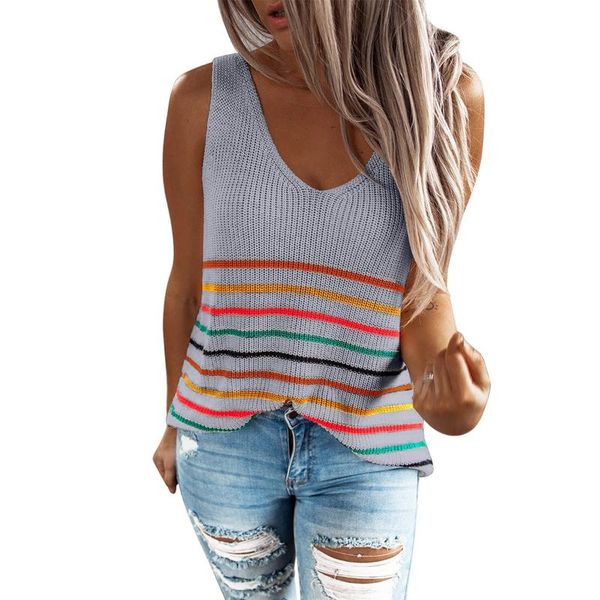 2020 ladies sleeveless colorful striped knitted summer fashion v-neck vest yoga top, White;red
2020 ladies sleeveless colorful striped knitted summer fashion v-neck vest yoga top, White;red
