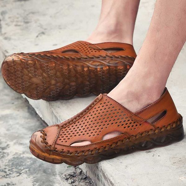 big size 38-46 summer mens genuine leather walking shoes man outdoor beach sandals hollow out roman male swimming water shoes, Black
big size 38-46 summer mens genuine leather walking shoes man outdoor beach sandals hollow out roman male swimming water shoes, Black