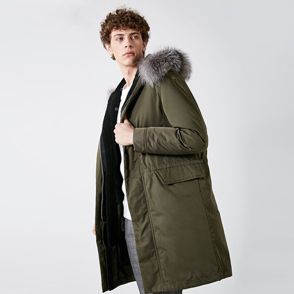 men's winter down jacket duck down fox fur medium-style down coat warm clothes, Black
men's winter down jacket duck down fox fur medium-style down coat warm clothes, Black