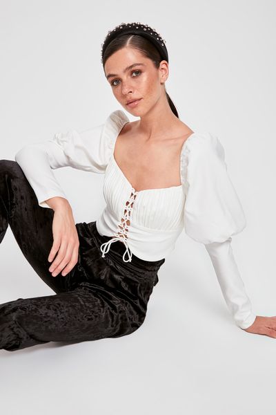 trendyol rib detailed bluz tpraw20bz0990, White