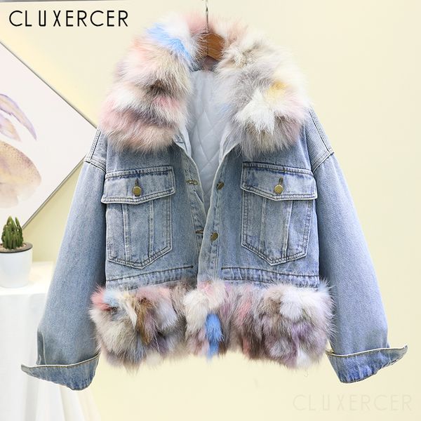 winter multicolor fur denim jacket coat female korean thicked parkas jacket woman casual natural fur collar warm outwear top, Black
winter multicolor fur denim jacket coat female korean thicked parkas jacket woman casual natural fur collar warm outwear top, Black