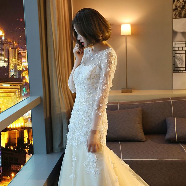 dresses gown mermaid long lace wedding v back backless full sleeves court train bridal vintage bride, White
dresses gown mermaid long lace wedding v back backless full sleeves court train bridal vintage bride, White