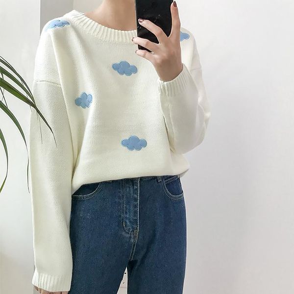 women's sweaters women round neck pullover sweater long sleeve 2021 fashion autumn and winter sweet girl loose casual cloud pattern, White;black
women's sweaters women round neck pullover sweater long sleeve 2021 fashion autumn and winter sweet girl loose casual cloud pattern, White;black