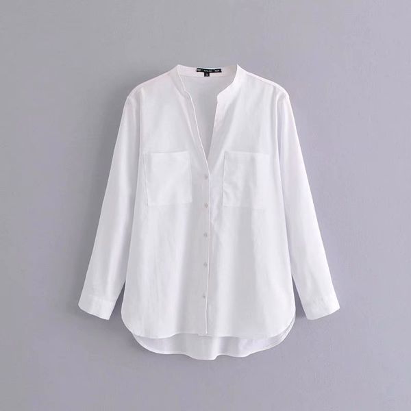 fashion women aazz45-9248 european and american fashion wind pocket decorative linen shirt, White
fashion women aazz45-9248 european and american fashion wind pocket decorative linen shirt, White