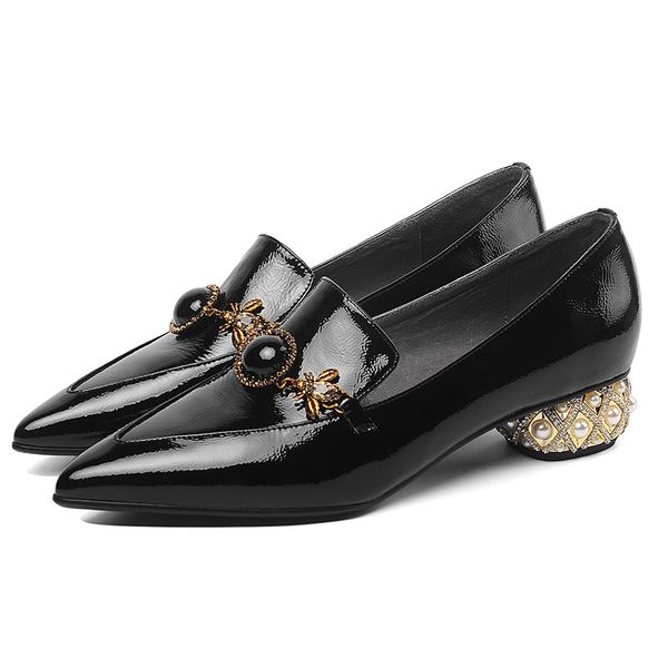 pgxxzlx 2020 thick heel rhinestone pointed deep mouth single shoes women's cow patent leather fashion middle heel women's shoes, Black
pgxxzlx 2020 thick heel rhinestone pointed deep mouth single shoes women's cow patent leather fashion middle heel women's shoes, Black
