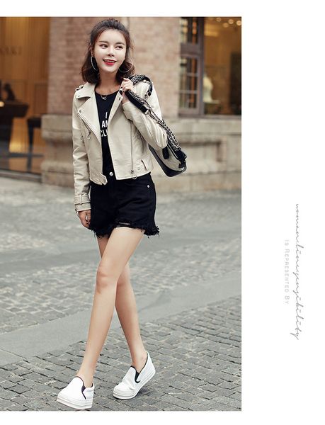 ring zipper lapel leather 2019 korean version of the motorcycle suit women's short leather jacket pu slim jacket, Black;brown
ring zipper lapel leather 2019 korean version of the motorcycle suit women's short leather jacket pu slim jacket, Black;brown